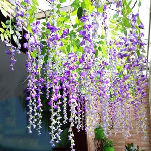 1pc Silk Wisteria Artificial Flowers Vine Ivy Plant Fake Tree Garland Hanging Flower for Wedding Decor Hotel Home Decorations