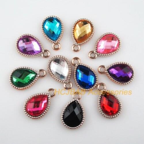 20 New Teardrop Charms Mixed Acrylic Pendants KC Gold Color 13x21mm