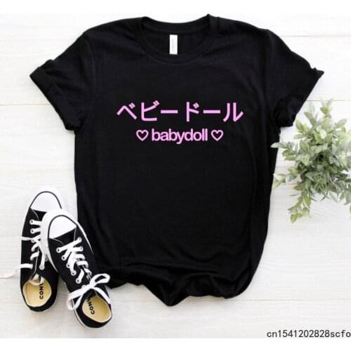 2021Women Tshirt Casual Hipster Funny T Shirt for Girl Babydoll Japanese Pink Letters Print O-Neck Tops Tees