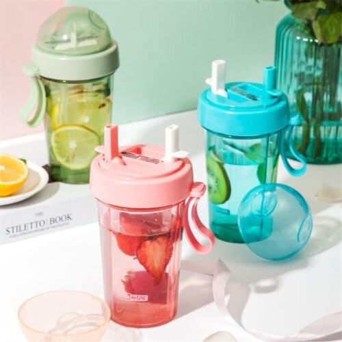 420/600ml Portable Leak Proof Sports Travel Bottles Dual Straw Separate Drink Water Beverage Bottle Couples Gift Water Bottles