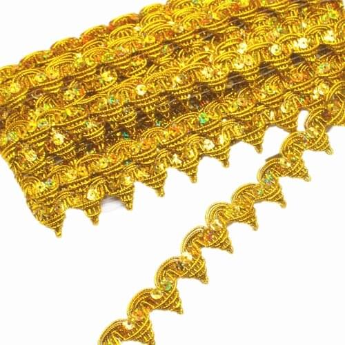 4.5 Yards Gold Braided Band Sequined Lace Trims Cosplay Costumes Appliqued Lace Sewing Apparel Ribbon 2.3CM Wide