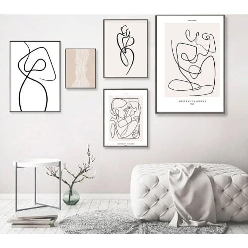 Abstract Line Black White Wall Art Minimalist Canvas Painting Nordic Poster Woman Body Wall Art Picture Modern Living Room Decor