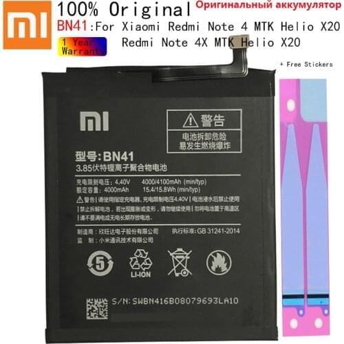 XiaoMi Phone Battery BN41 For Xiaomi Redmi Note 4 / Hongmi Note 4X MTK Helio X20 Replacement Battery 4000mAh