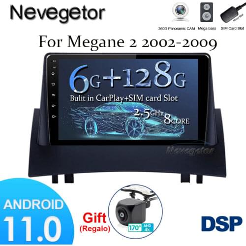 Android 11 For Renault Megane 2 2002-2009 Head Unit with Frame 2 Din Car GPS Navigation Multimedia Video Player FM Wifi Stereo