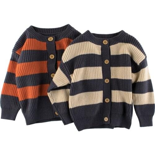 Children Striped Knitting Girls Cardigan Sweater 2021 Baby Winter Clothes Kids Boy Girl Single Breasted Pullover Tops Sweaters