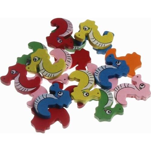DIY Mixed Ocean series likability Hippocampus Pattern Wooden Beads 20pcs 25x33mm Spacer Wood Beads for Jewelry Making