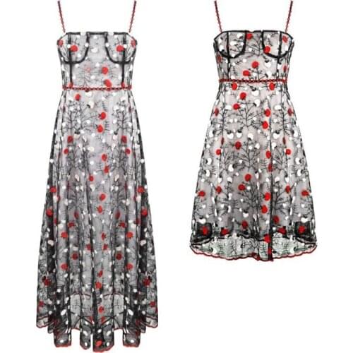 PERHAPS U Spaghetti Strap Sleeveless Black Maxi Long Dress Mesh Summer Elegant D1090