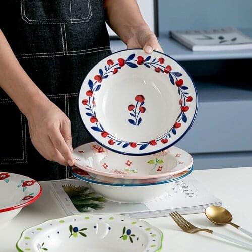 European Creative Hand-painted Ceramic Straw Hat Plate Western Food Spaghetti Plate Steak Spaghetti Plate Home Dish Plate