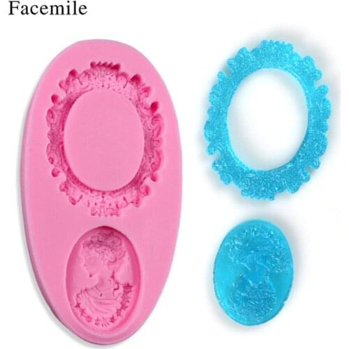 Facemile 1PCS DIY Mirror Fondant Cake Decorating Tools Frame Cupcake Chocolate Wedding Cake Border Silicone Molds Kitchen Baking