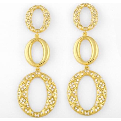 FLOLA Long Three Round Drop Earrings For Women CZ Pave Geometric Drop Earrings Hanging Dangle Wholesale Bulk Jewelry ersw14