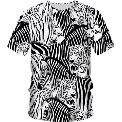 Fashion Summer Tshirt Men 2020 3D Tiger Zebra Animal Printing Mens T-Shirt Breathable Streetwear Splicing Printing T Shirt Men