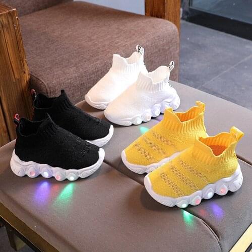 Kids Sneakers Children Baby Girls Boys Letter Mesh Led Luminous Socks Sport Run Sneakers Shoes Sapato Infantil Light Up Shoes