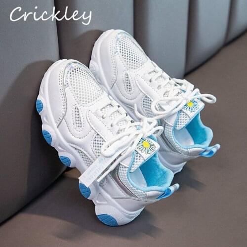 Summer Girls Sneakers Pu Leather Breathable Mesh Running Shoes For Children Boys Chunky Sneakers Anti Slip Soft Sole Kids Shoes