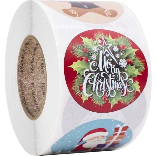 Round Merry Christmas Stickers 500PCS Holiday Stickers roll Package Label Sealing Stickers Wedding Party Gift Decor Stationery