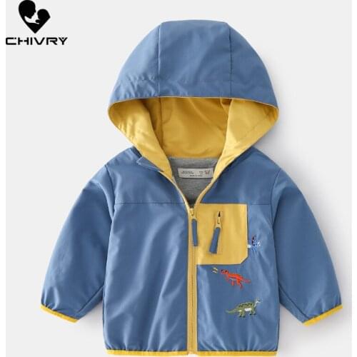 New 2021 Spring Autumn Kids Coats Jacket Boys Fashion Hooded Cartoon Dinosaur Zipper Windbreaker Outerwear Baby Clothes Clothing