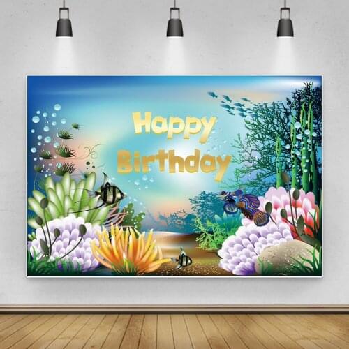 Laeacco Birthday Photophone Underwater Sea Coral Seaweed Fish Bubbles Mermaid Baby Shower Photography Backdrops Background Props