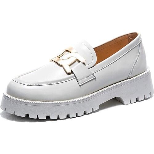 New British Style Fashion Vintage Metal Ring Buckle Genuine Leather Slip-On Loafers Womens Shoes Female Flat Shoes Ladies sh124