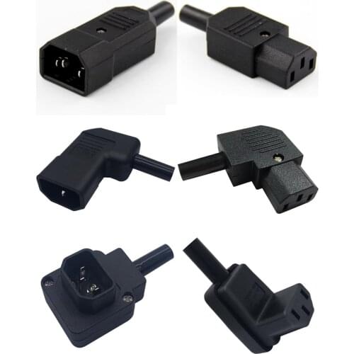 Elbow Black 10A 250V IEC320-C13 / C14 chassis AC power cord adaptor plug male and female battery-free welding socket convertor