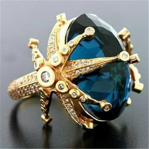 Fashion Gold Ring For Women New Turkey Jewelry White Crystal Green Rhombus Resin Engagement Ring Party Accessories Size 6-10