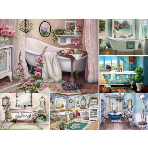 5D DIY Diamond Painting Landscape Bathroom Cross Stitch Kit Full Drill Embroidery Mosaic Art Picture of Rhinestones Decor Sale