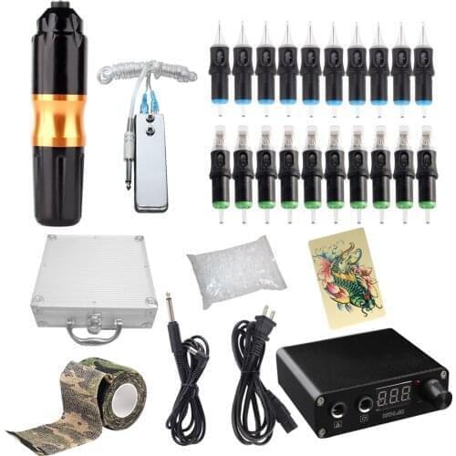 Professional Tattoo Rotary Pen Kits Cartridge Needles Sets Power Supply with Carrier Box