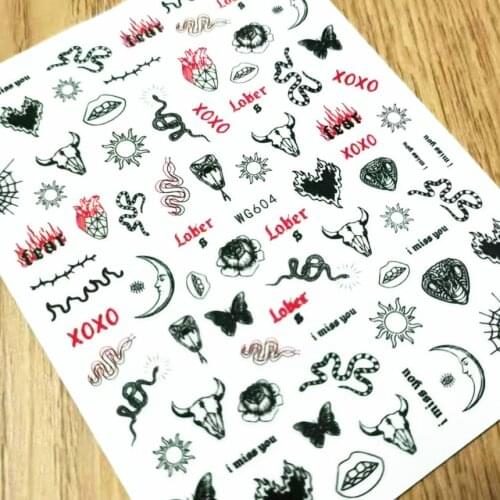 Newest WG 604 flower and snake 3d line circle 3D nail art sticker decal stamping back gule DIY nail decoration tools