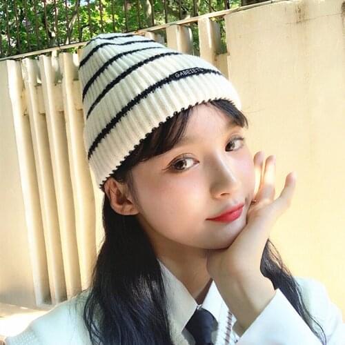 New women casual cotton knitted skullcap Beanies Winter ladies thick warm striped crochet skullies Hats Cap bonnet gorras