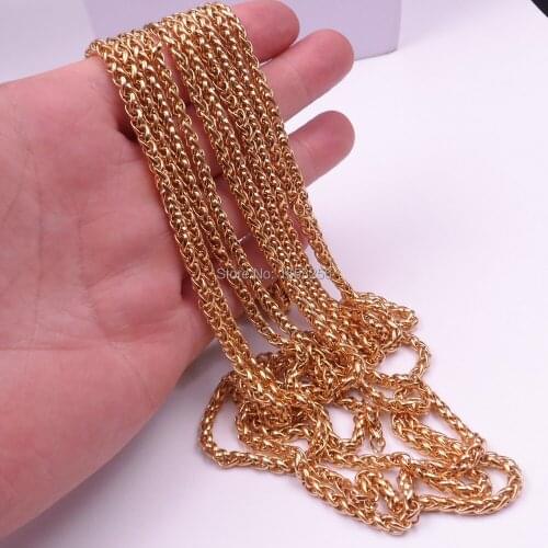 Lot of 3 Meter wide 4mm Fashion Stainless Steel wheat braid Link Chain Jewelry Finding /Marking Chain DIY 18K Gold