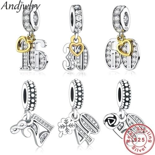 Fit Pandora Bracelet Charms Silver 925 Original 21th Celebration Dangle Charm Women Pendant Necklace Silver Jewelry Berloque