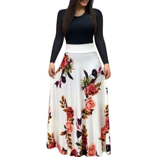 Casual Womens Dresses Long Sleeve Floral Print Loose Wedding Holiday Splice Woman Maxi dress Long Evening Party Vestidos