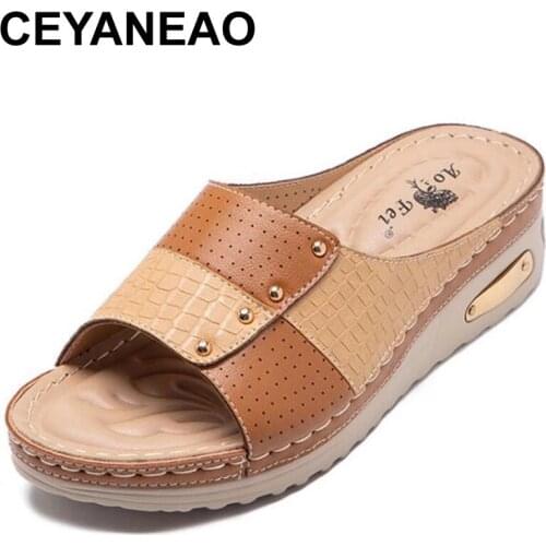 CEYANEAO 2021 Summer Shoes Woman Non-slip Lightweight Wedge Heel Platform Women Slippers Outside Wear Mixed Colors Female Slides