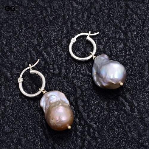 GuaiGuai Jewelry 20mm Natural White Kehsi Pearl Earrings 925 Silver Lever back