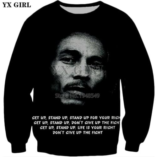 YX GIRL 2018 New Fashion Sweatshirt Reggae music Bob Marley Print 3d Long sleeve pullover Men/Women Casual Crewneck Sweatshirt