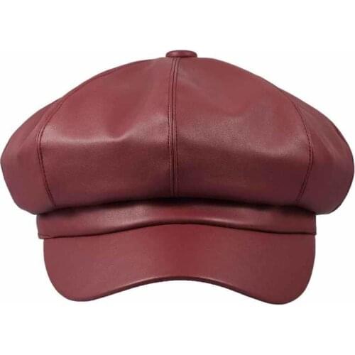 Women PU Leather 8 Panel Newsboy Hat Cabbie Beret Ivy Painter Cap