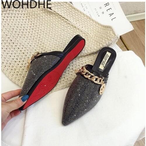 Flat Sandals Outside Wearing New Summer Lazy Half-slipper Women Red Bottom Pointed Toe Luxury Fashion Designer Mules