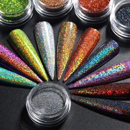 1 Box Holographics Nail Glitter Powder Sparkly Shinning Chrome Dust Pigment for UV Gel Holo Nail Manicuring Art Decoration