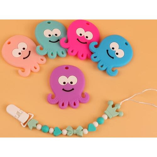 Kovict 1pcs Baby Teether Mint Original Silicone Octopus Teether BPA Free Silicone Teether Pendant For Nursing Necklace Making