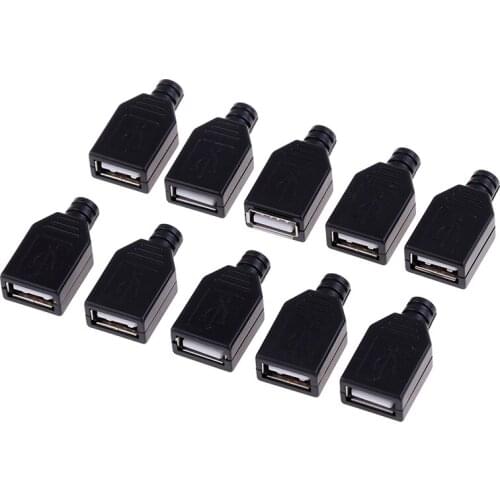 10Pcs/Lot New Female 4-Pin Type A Plug USB Adapter DIY with Plastic Cover USB Connector