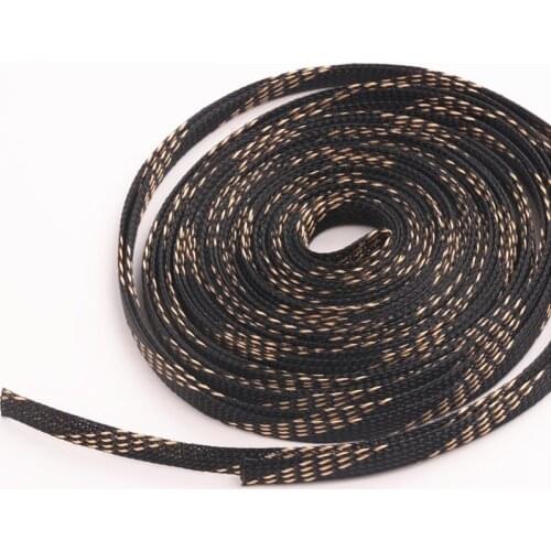 1x 10M Diameter 8mm Black+Gold Tight Braided Sleeve PET Expandable Sleeving Wire Gland Cable Protection