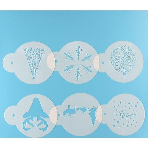 6PCS Christmas Mold Coffee Milk Cake Cupcake Stencils Template Barista Cappuccino Template Strew Pad Duster Spray Tools