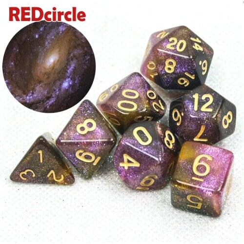 7pcs/set DND RPG Unique Effect Universe Galaxy Digital Dice Set of D4-D20 with Bag Boardgame Party Gift Polyhedral Dices