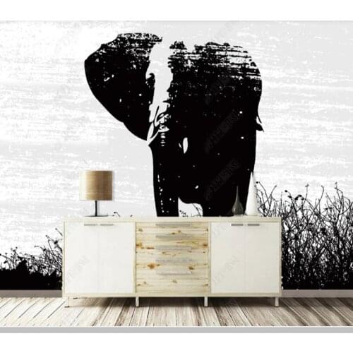 Papel de parede Abstract black and white elephant modern 3d wallpaper mural,living room tv wall bedroom wall papers home decor