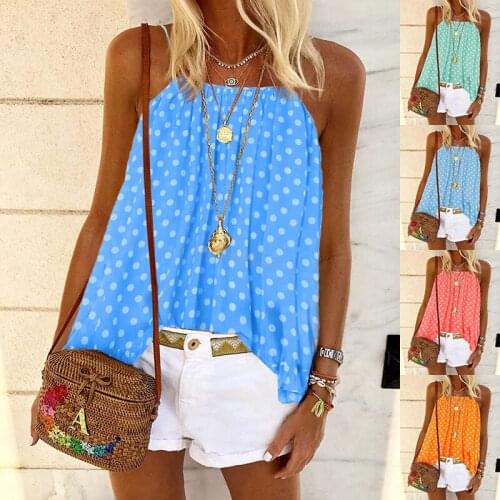 Boho 2020 New Fashion Women Summer Blouse Loose Sleeveless Casual Tank T-Shirt Blouse Tops Vest Bohemian Print Dot Backless Top