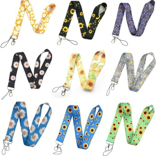 Suflower White Daisy Flower Painting Art Key Chain Neck Strap Lanyard For Keys ID Card Badge Holder Keycord Creative Lanyards