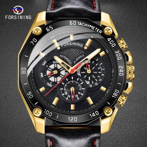 FORSINING Black Men Watches Automatic Wristwatch Original Leather Strap Waterproof Clock Mechanical Mens Watches