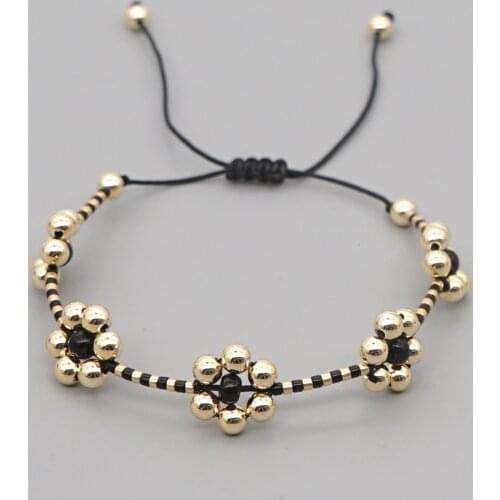 Go2Boho Black and Gold Bracelet for Women Trendy Flower Charm Bracelets 2021 Adjustable String Beads Jewellery Girl Jewelry
