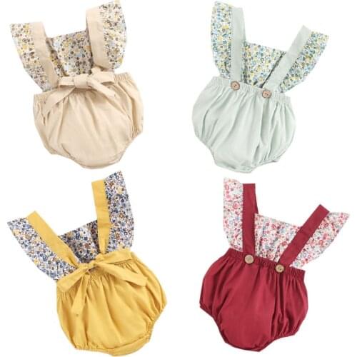 Korean Style Cotton Sleeveless Flower Jumpsuit One piece Outfit Summer Baby Girls Clothes Toddler Baby Girl Bodysuits