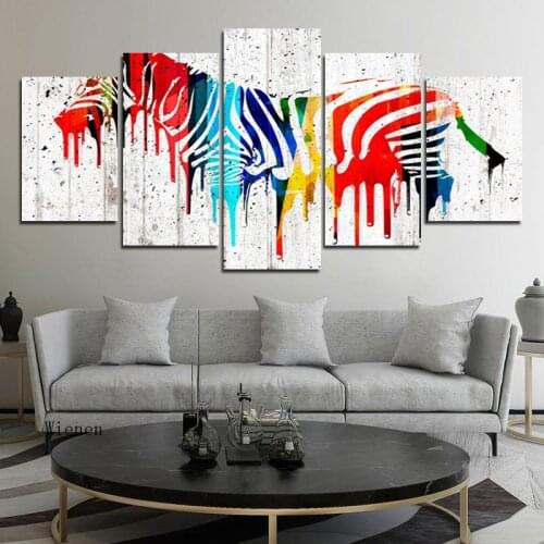 Modern Style Art Poster Five Pieces Set Abstract Zebra Painted Print Photo Animal Wall Art Canvas Painting Living Room Decor