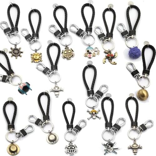 77 Styles Anime One Piece Keychains Zoro Sanji Luffy Hat Pendant Braided Leather Car Bag Key Chain Rings Holder Jewelry llaveros