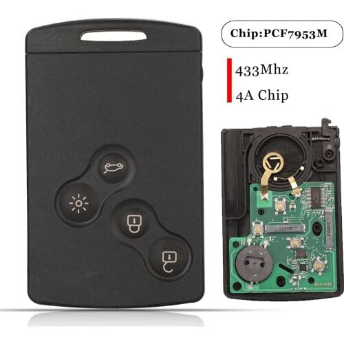 Jingyuqin 4 Button Fob 433MHz 4A PCF7953M Chip For Renault Captur Clio IV Passive Keyless Go Entry Remote HandsFree System